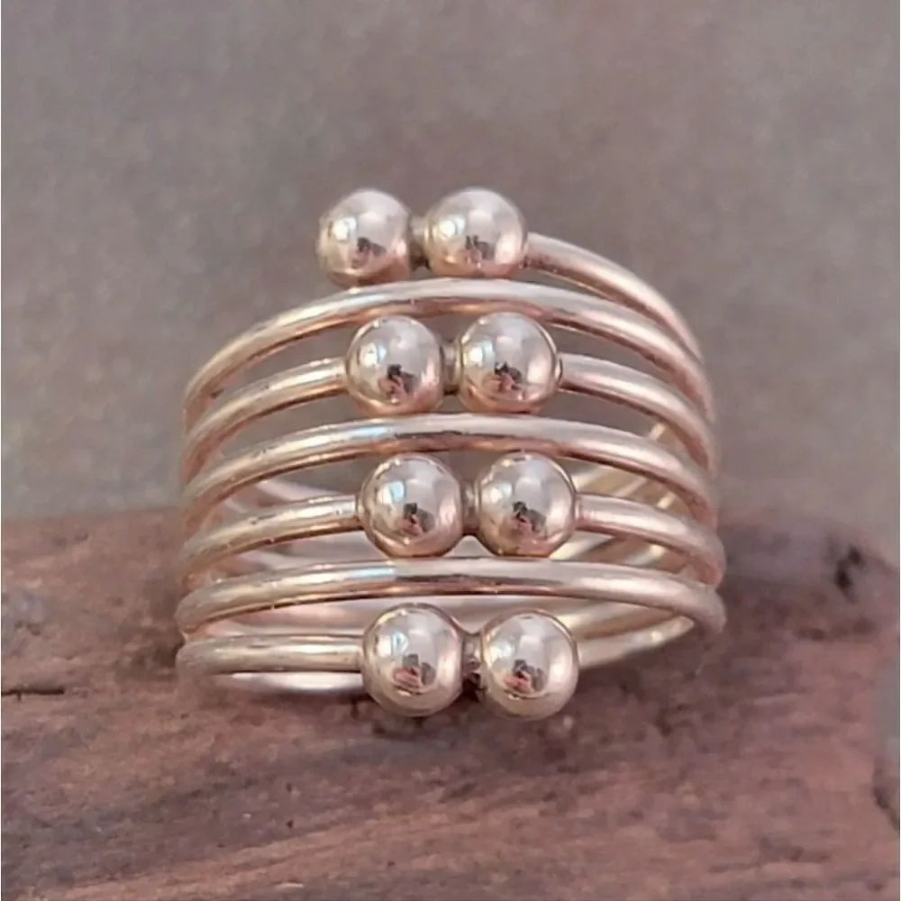 Vintage Sterling Silver Contemporary Double Ball Seven Loop Stacked